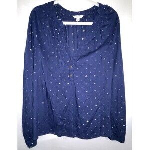 Crown & Ivy Shirt Long Sleeve Lightweight Navy Blue & Metallic Women’s XXL